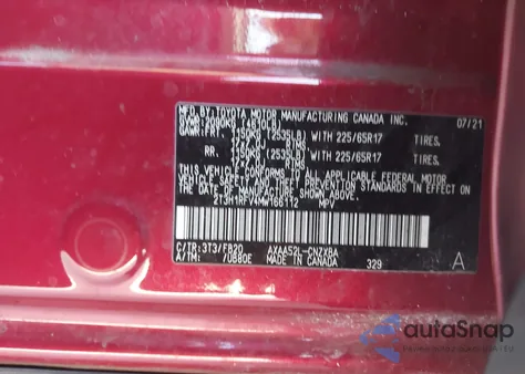 2021 Toyota Rav4 Le z USA, uszkodzony, nr VIN 2T3H1RFV4MW166112